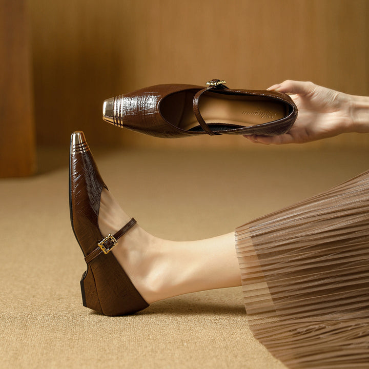 Damen Ballerinas mit elegantem Riemen und stilvollem Blockabsatz Drune