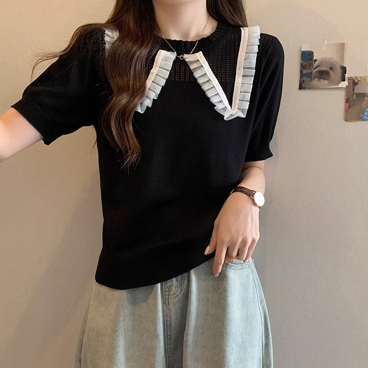 Damen Elegantes Strickoberteil mit dekorativem Rüschensaum und atmungsaktivem Design Drune