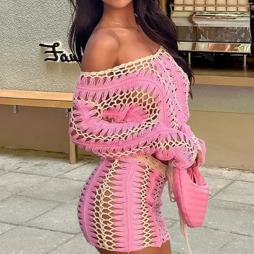 Damen Strick-Crop-Top und Rock Set mit einzigartigem Häkelmuster Drune