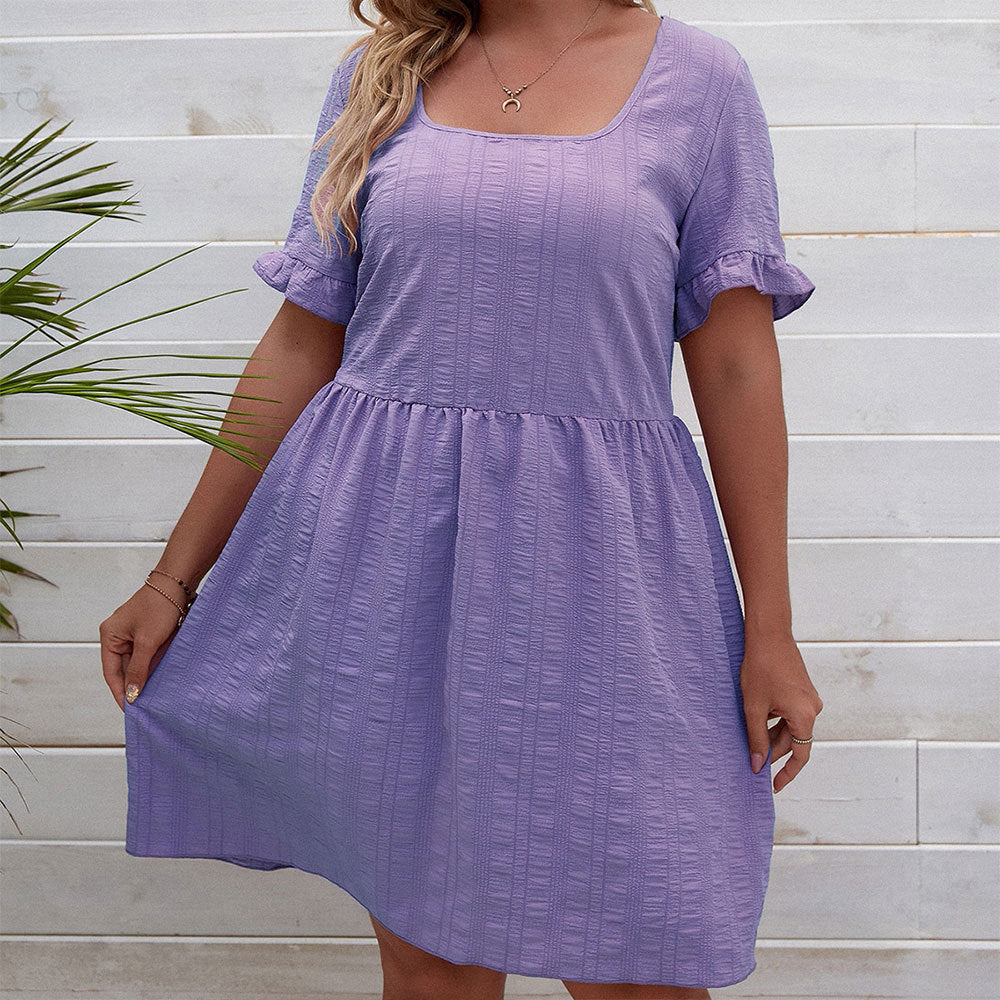 Damen lässiges Sommerkleid mit breiten Ärmeln und quadratischem Ausschnitt Drune