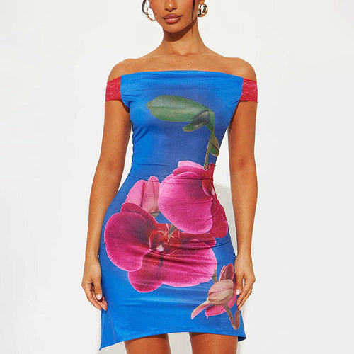 Damen Minikleid mit floralem Design und Off-Shoulder-Ausschnitt Drune