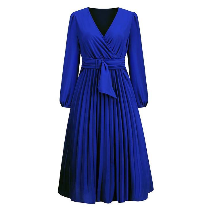 Damen Wickelkleid mit Plissee-Design und eleganter Taillengürtel Drune
