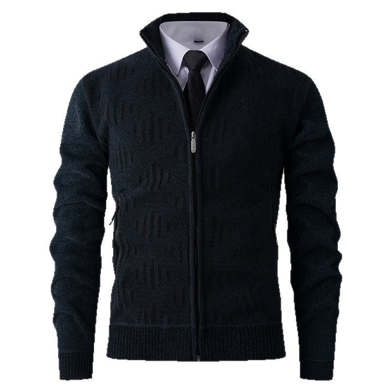 Herren elegante Strickjacke mit strukturiertem Design und hohem Stehkragen Drune