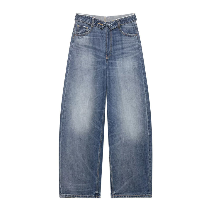 Damen nan weite Highwaist-Jeans im Vintage-Look mit ausgefransten Rissen Drune