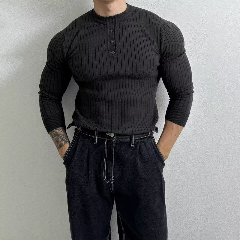 Herren Elegantes Langarmshirt mit Knopfleiste Drune