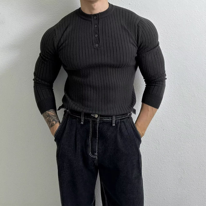 Herren Elegantes Langarmshirt mit Knopfleiste Drune