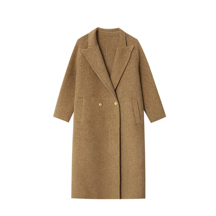 Damen eleganter und warmer Wollmantel mit doppelter Knopfleiste Drune