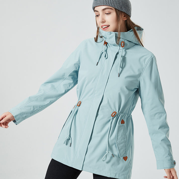 Damen Wasserabweisende taillierte Parka-Jacke mit Kapuze und Kordelzug Drune