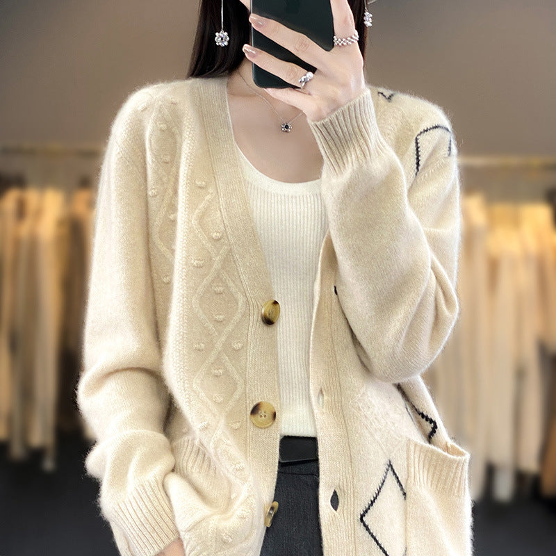 Damen Kuscheliger Oversize-Cardigan mit Ajour‑ und Rautendetail Drune