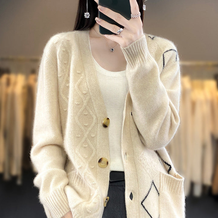 Damen Kuscheliger Oversize-Cardigan mit Ajour‑ und Rautendetail Drune