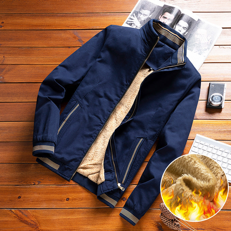 Herren  thermisch gefütterte Freizeit-Bomberjacke mit Teddyfutter, Reißverschluss-Taschen und Stehkragen Drune