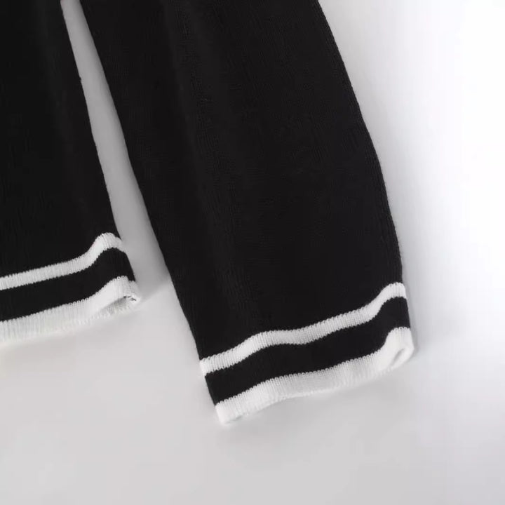 Damen eleganter und bequemer Strickjacke mit Kontraststreifen Drune