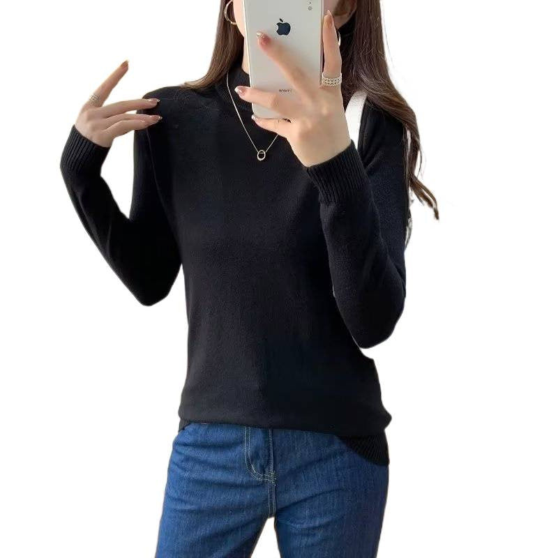 Damen Feiner Langarm-Feinstrickpullover mit schmalem Stehkragen und gerippten Bündchen Drune