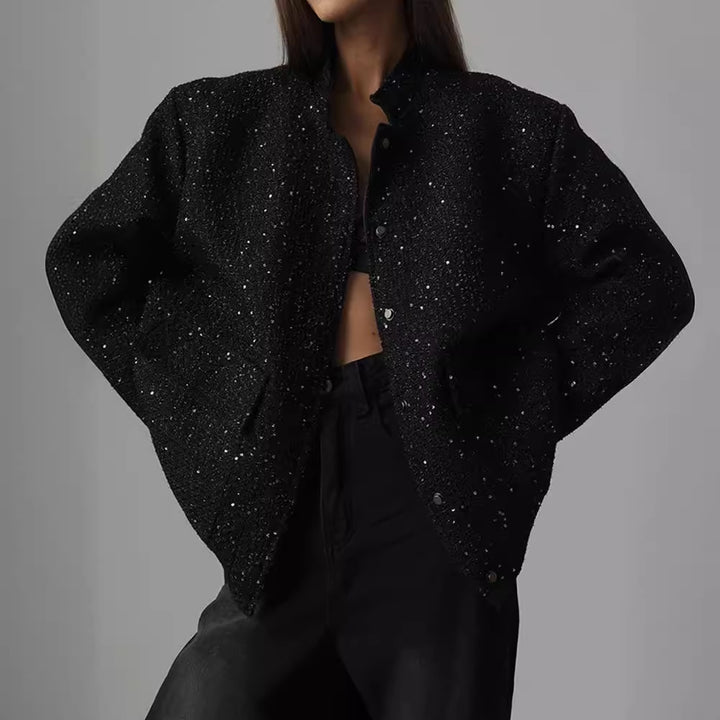 Damen Glamouröse Glitzerjacke mit oversized Schnitt und modischen Taschen Drune