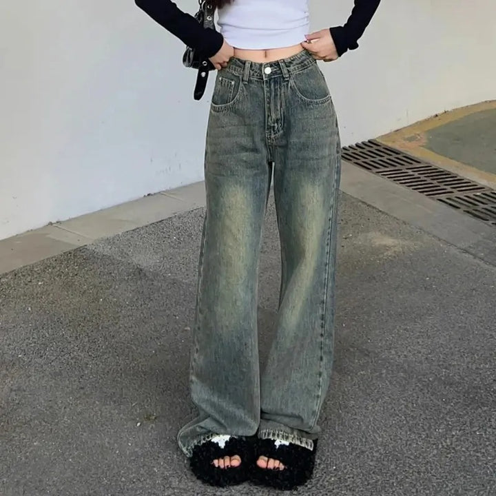 Damen Weit geschnittene High-Waist Denim-Jeans Drune