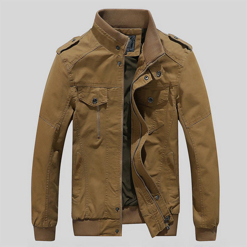 Herren Kurz geschnittene Canvas-Fieldjacke mit Stehkragen Epauletten und Rippenbündchen Drune