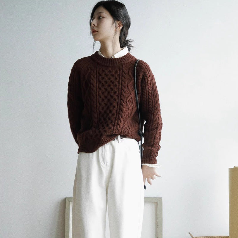 Damen Strukturierter Zopfmuster-Pullover aus Merino-Mix mit gerippten Abschlüssen und kastiger Passform Drune