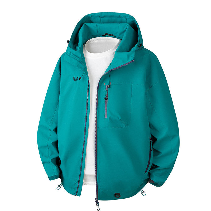 Herren Urbane Schutz-Softshelljacke mit verstellbarer Kapuze, Kontrast-Reißverschlüssen und Brusttasche Drune