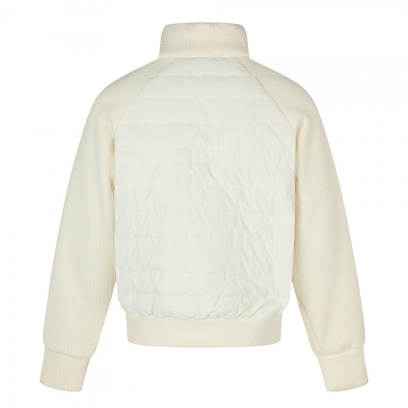 Damen Hybrid-Steppjacke mit gesteppter Front, Grobstrickärmeln und hohem Stehkragen Drune