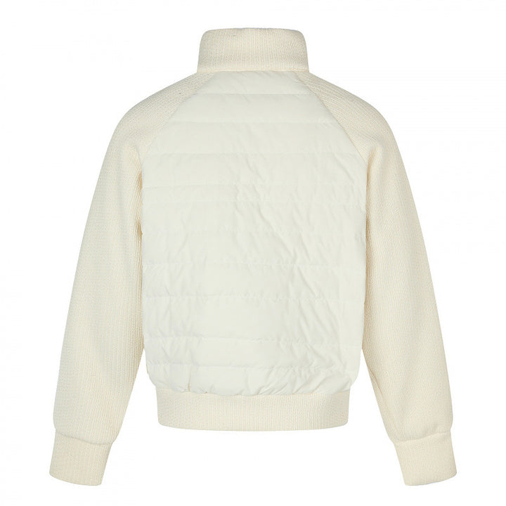 Damen Hybrid-Steppjacke mit gesteppter Front, Grobstrickärmeln und hohem Stehkragen Drune