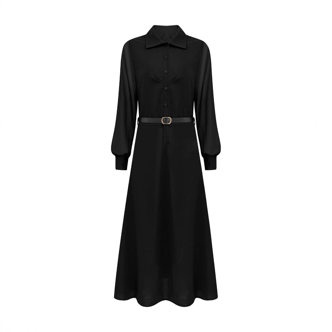 Damen Schlankes Maxi‑Hemdkleid mit transparenten Ballonärmeln und taillierter Silhouette Drune