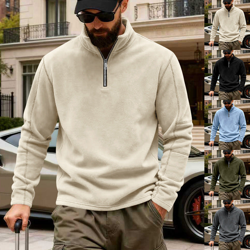 Herren nan leichter Fleece-Pullover mit halbem Reißverschluss und Stehkragen Drune