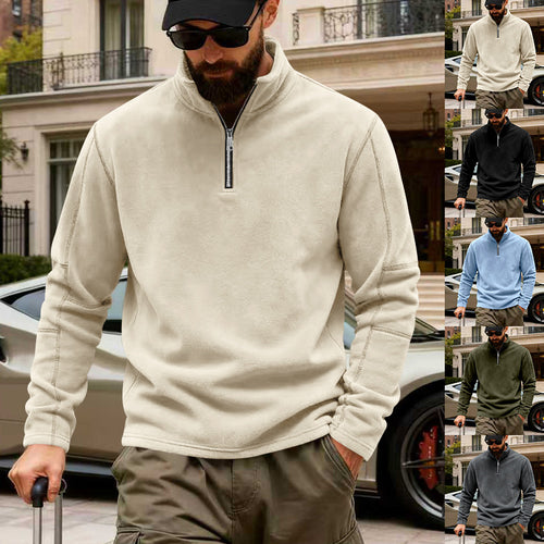 Herren nan leichter Fleece-Pullover mit halbem Reißverschluss und Stehkragen Drune