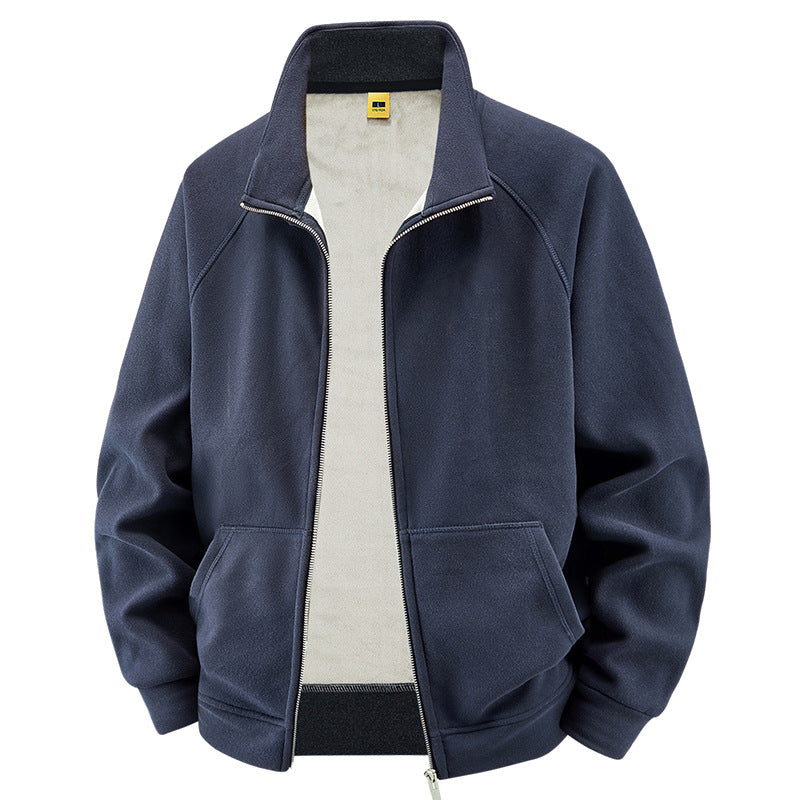 Herren Isolierte Plüschfutter-Sweatjacke mit Stehkragen und verdeckten Innentaschen Drune