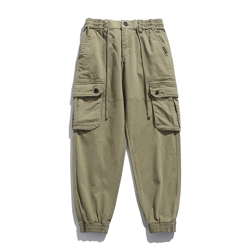 Herren Weiche Baumwoll-Utility-Cargohose im Joggerstil mit elastischem Bund und großvolumigen Klappentaschen Drune