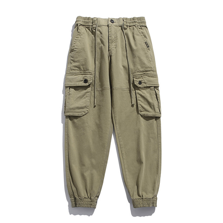 Herren Weiche Baumwoll-Utility-Cargohose im Joggerstil mit elastischem Bund und großvolumigen Klappentaschen Drune