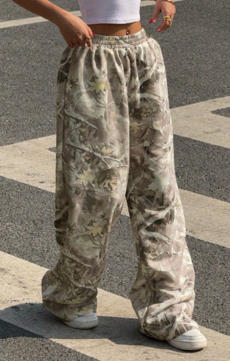 Damen Weitgeschnittene Print-Hose mit elastischem Bund Drune