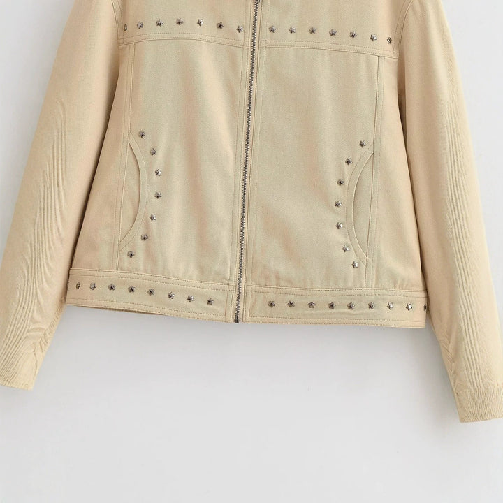 Damen Kurzjacke aus Kunstleder mit Nietenbesatz und Stehkragen Drune