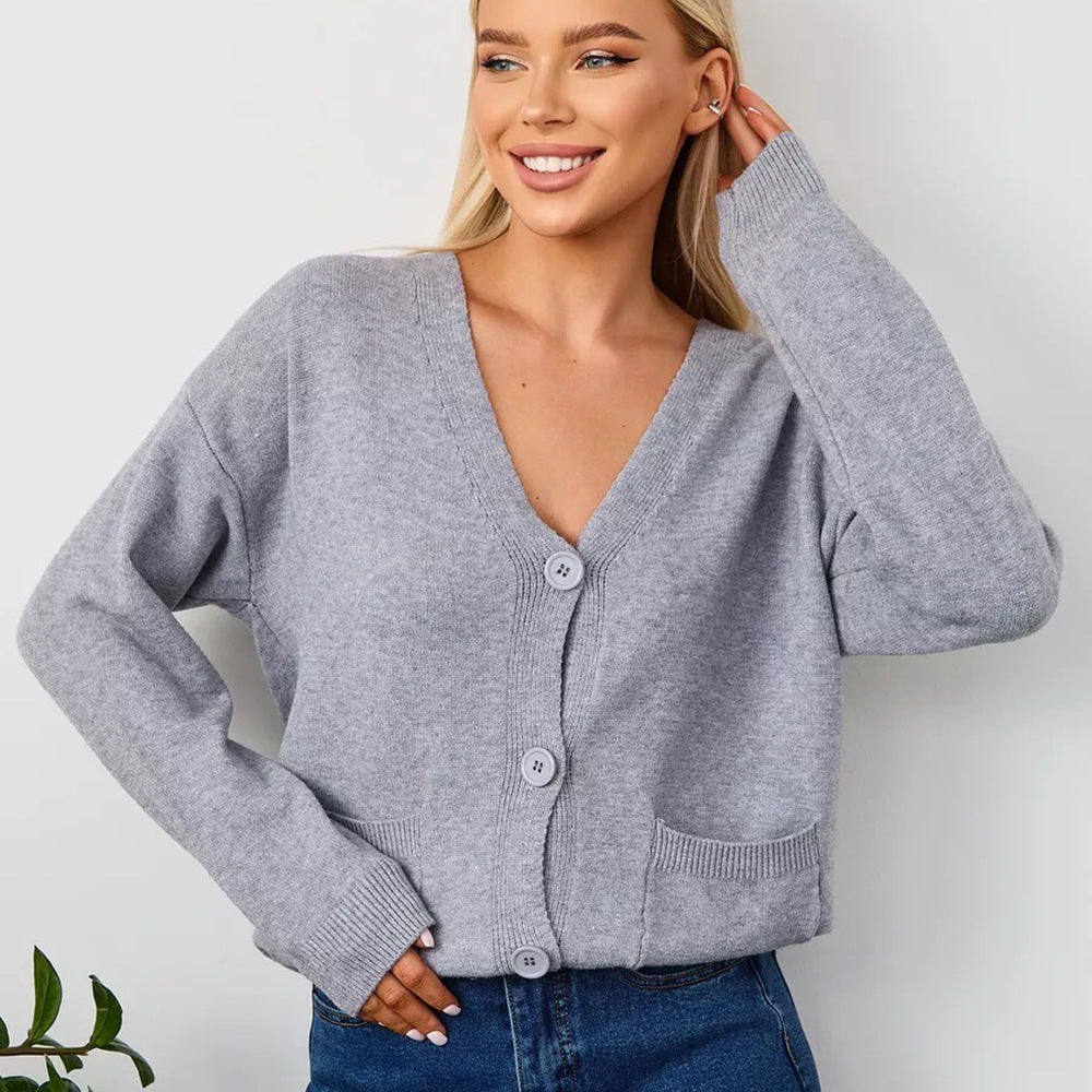 Damen Grobstrick-Cardigan mit tiefem V-Ausschnitt und praktischen Taschen Drune