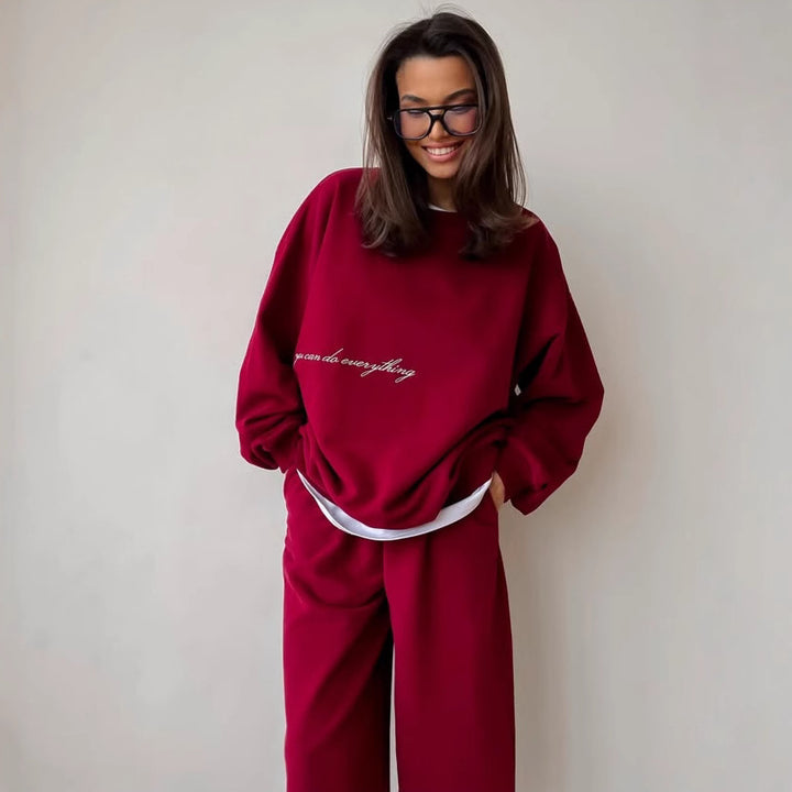 Damen bequemer Freizeit-Sweatanzug mit elastischem Bund und oversized Schnitt Drune
