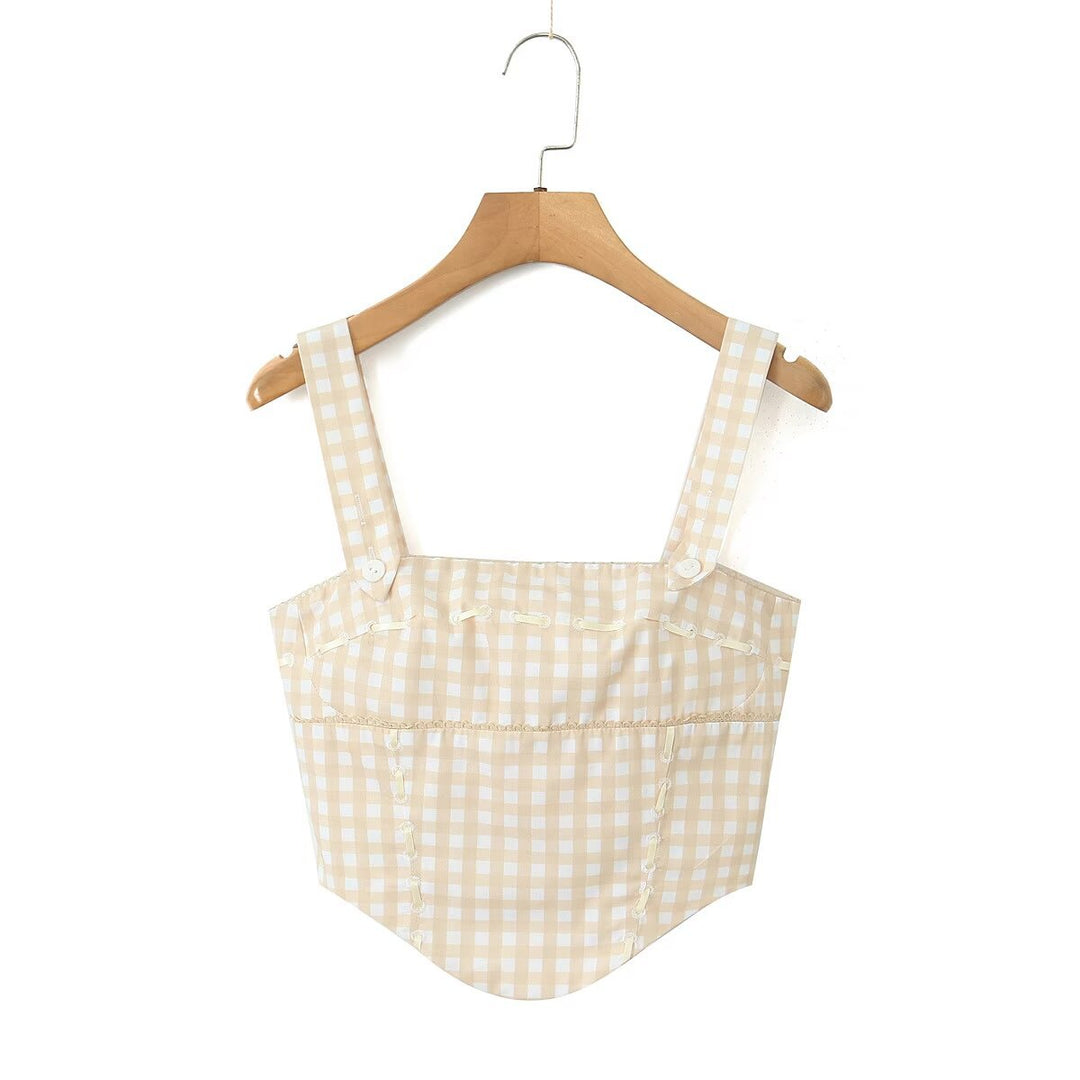 Damen Karo Bustier mit verstellbaren Trägern und raffiniertem Design Drune