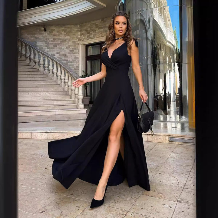Damen Elegantes Abendkleid mit Hohem Schlitz Drune
