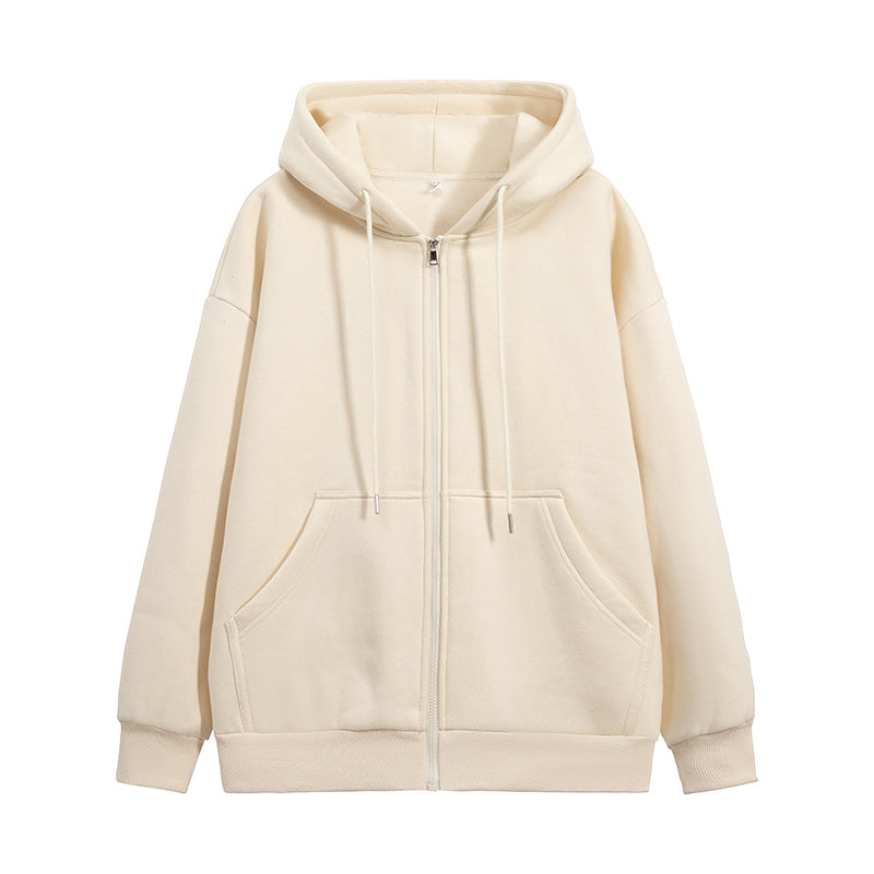 Unisex Oversize Kapuzen-Sweatjacke mit durchgehendem Reißverschluss, Kängurutaschen und gerippten Bündchen Drune