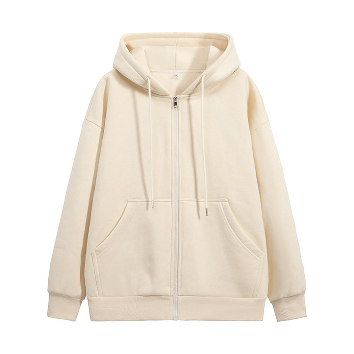 Unisex Oversize Kapuzen-Sweatjacke mit durchgehendem Reißverschluss, Kängurutaschen und gerippten Bündchen Drune