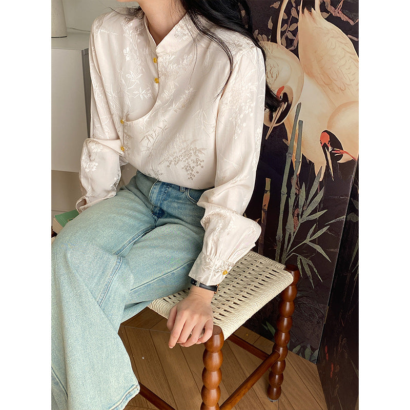 Damen Bluse mit floralen Stickereien und raffinierten Knopfdetails Drune