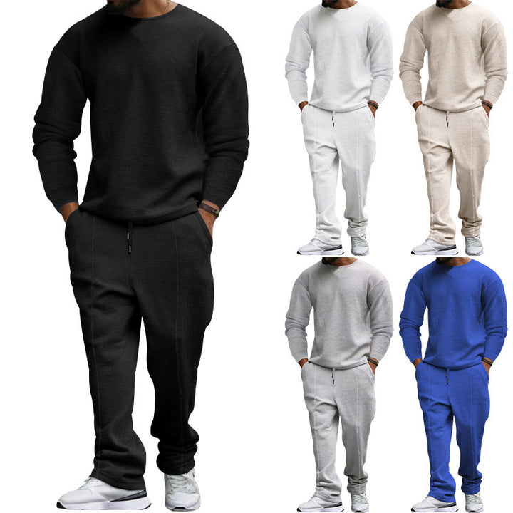 Herren nan strukturiertes Lounge-Set mit Rundhals-Pullover und schmal zulaufender Naht-Jogginghose Drune