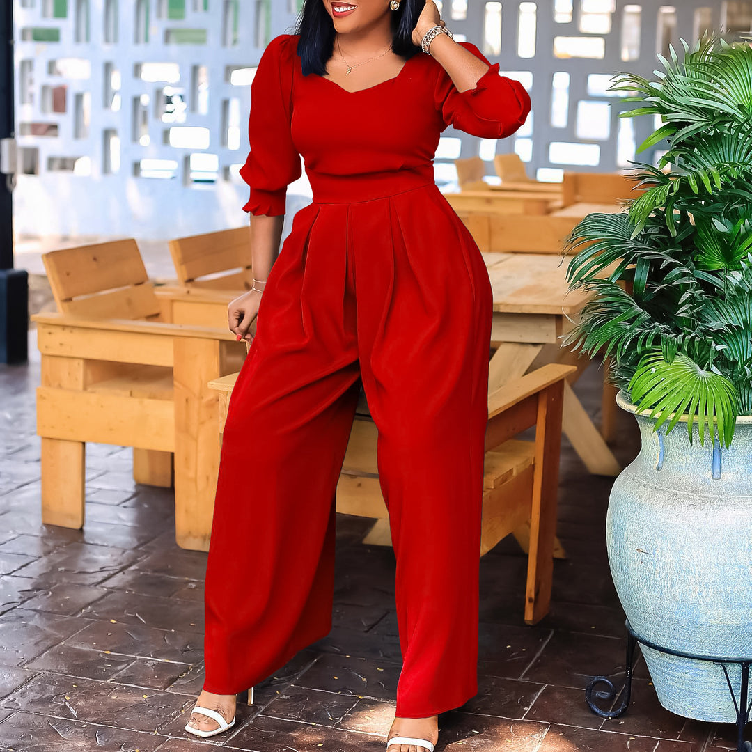 Damen eleganter Jumpsuit mit schickem V-Ausschnitt und tailliertem Schnitt Drune
