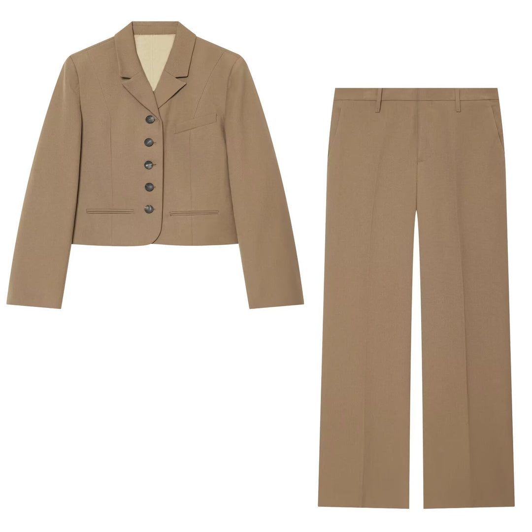 Damen Weite High‑Waist Stoffhose mit Bügelfalte und Gürtelschlaufen Drune