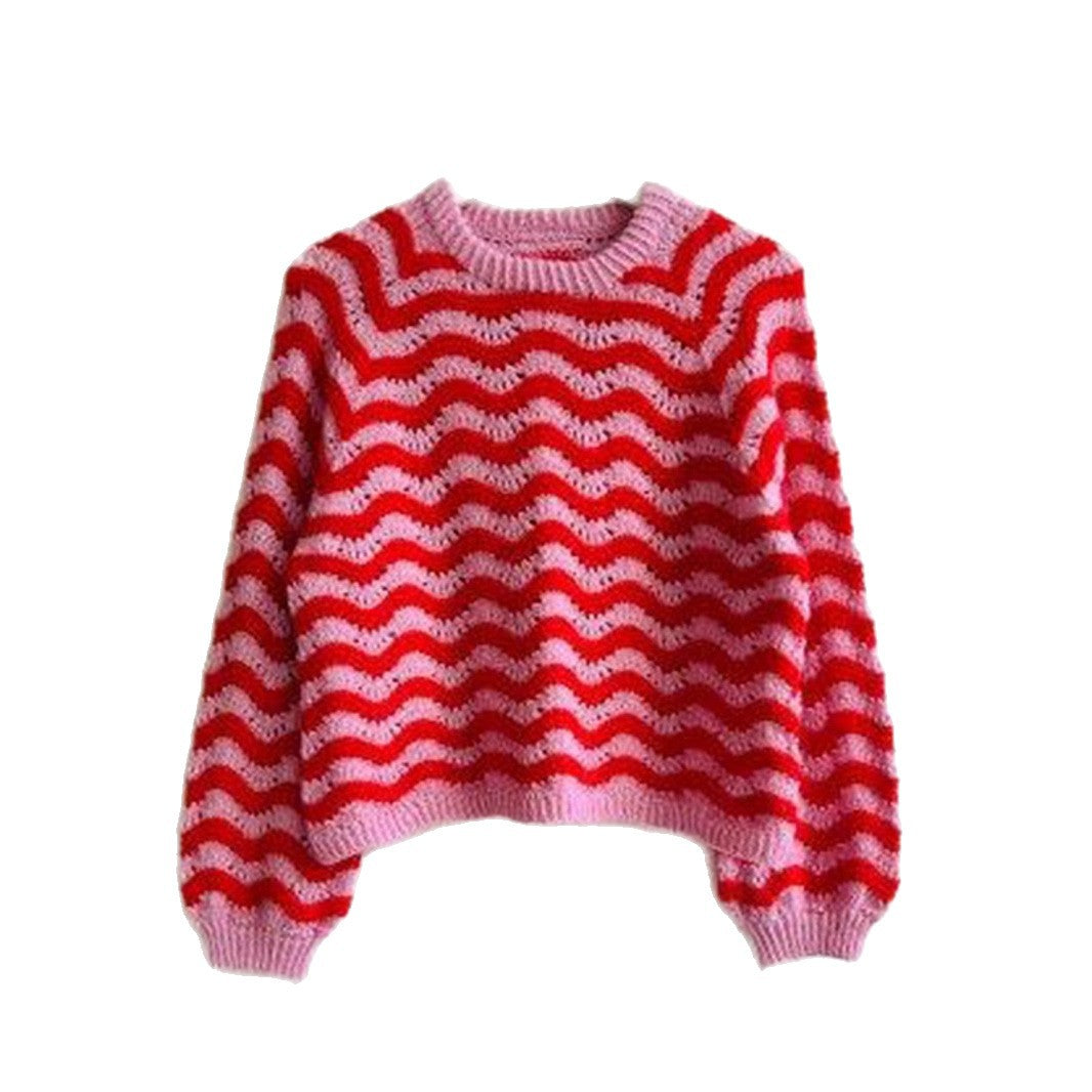 Damen Strickpullover mit wellenförmigem Muster und großzügigem Schnitt Drune