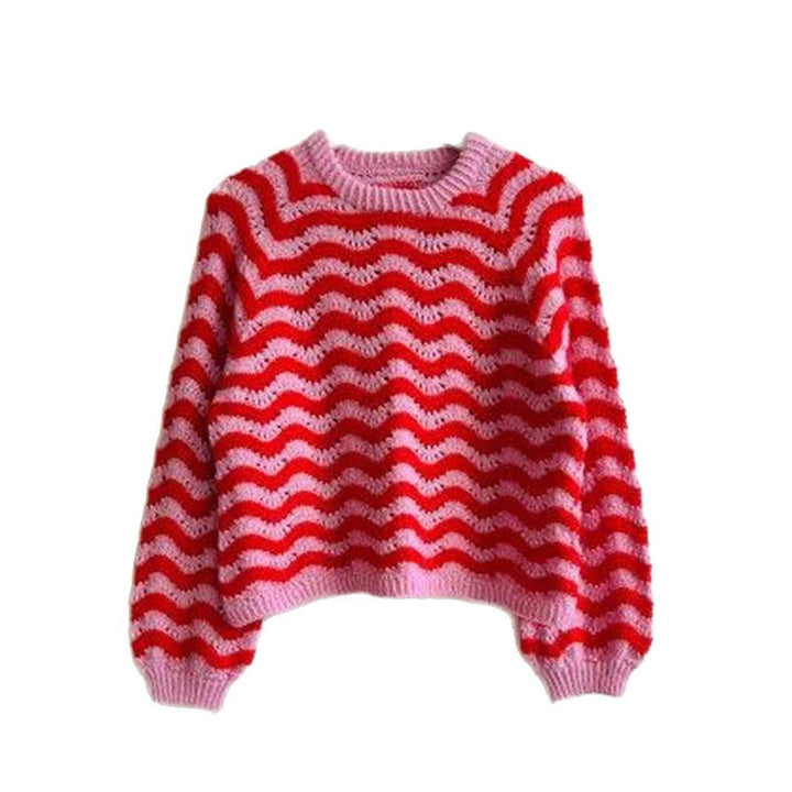 Damen Strickpullover mit wellenförmigem Muster und großzügigem Schnitt Drune