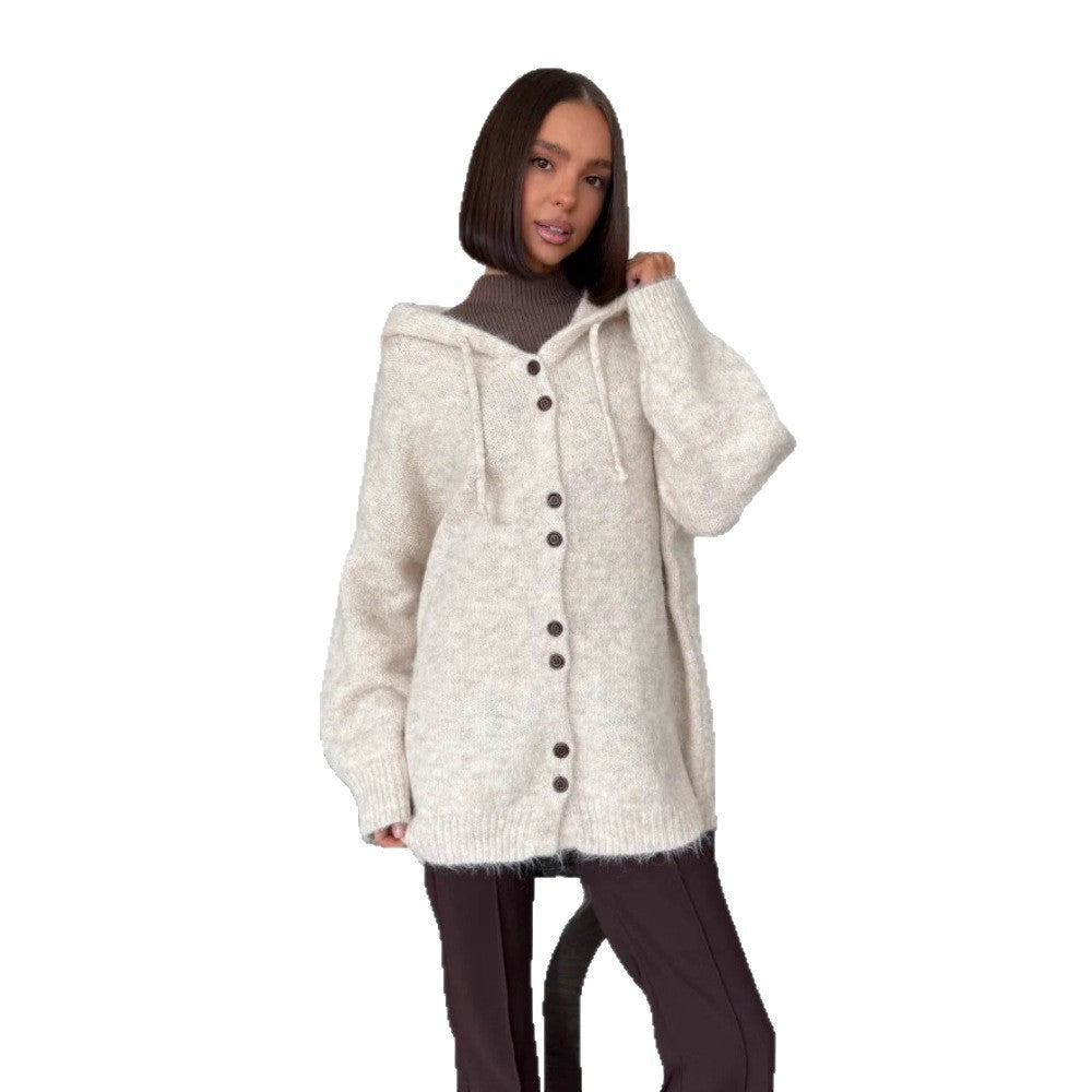 Damen Modische Strickjacke mit Kapuze Drune