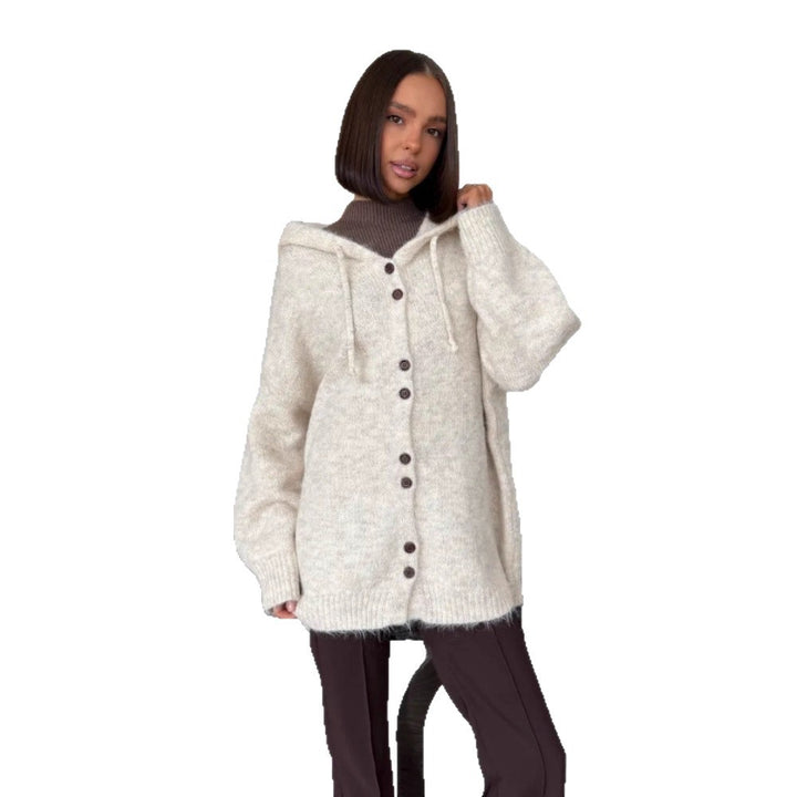 Damen Modische Strickjacke mit Kapuze Drune
