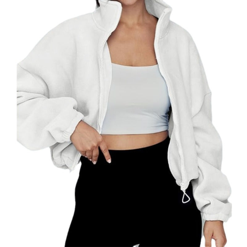 Damen lässige Fleece-Jacke mit hohem Kragen und Kordelzug Drune