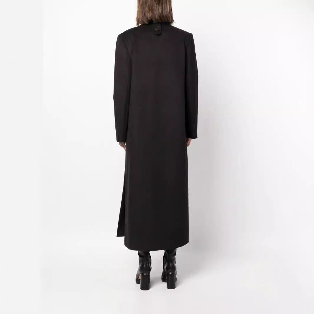 Damen Maxilanger Doppelreihiger Wollmix-Longcoat mit strukturierten Schultern und Pattentaschen Drune