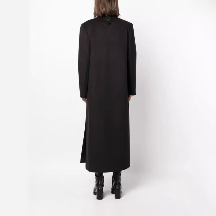 Damen Maxilanger Doppelreihiger Wollmix-Longcoat mit strukturierten Schultern und Pattentaschen Drune