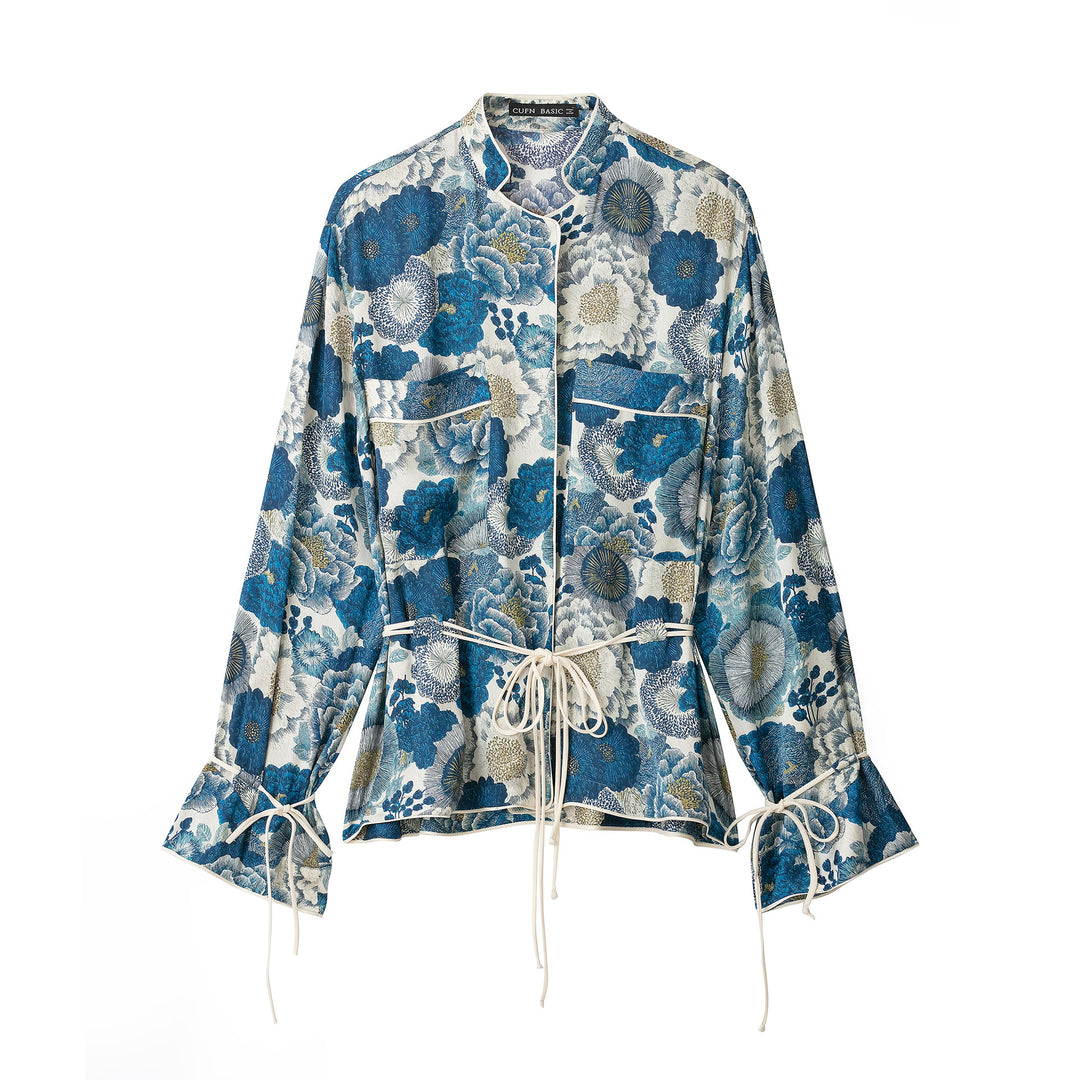 Damen Hochtaillierte Cropped‑Palazzohose im jacquardgewebten Floral‑Design Drune